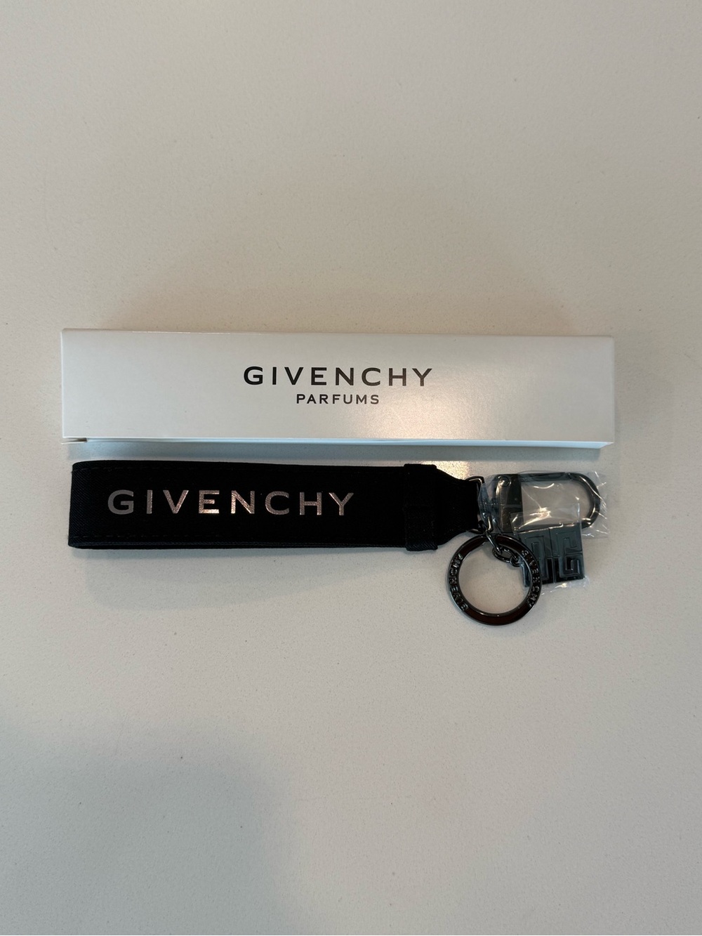 Givenchy Black Logo Strap Key Holder with Gunmetal Hardware